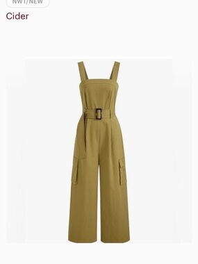 Cider Olive Utility Wide-Leg Jumpsuit with Belted Waist